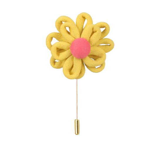 Satinblume Anstecknadel Anstecker Hochzeit Boutonn 6 * 7CM 50/30PCS Blumen Gold Tuch Baumwolle Blume Anstecknadel Abzeichen Mit Gold Pin Blume Blume Anstecknadel Brosche Pin for Frauen(Yellow) von DUBTEDHOU