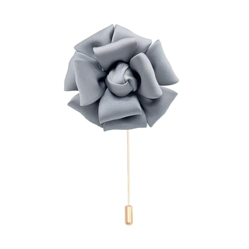 Satinblume Anstecknadel Anstecker Hochzeit Boutonn 6 * 7CM 6/10PCS Doppelschicht Satin Gold Tuch Baumwolle Blume Anstecknadel Abzeichen mit Gold Pin Blume Blume Anstecknadel Brosche Pin(Grey) von DUBTEDHOU