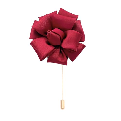 Satinblume Anstecknadel Anstecker Hochzeit Boutonn 6 * 7CM 6/10PCS Doppelschicht Satin Gold Tuch Baumwolle Blume Anstecknadel Abzeichen mit Gold Pin Blume Blume Anstecknadel Brosche Pin(Wine red) von DUBTEDHOU