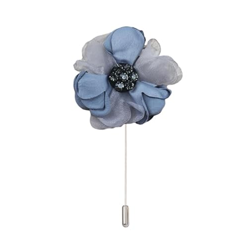 Satinblume Anstecknadel Anstecker Hochzeit Boutonn 7 * 10 cm 3 Stück Strass Kamelie Silber Satin Blume Anstecknadel Abzeichen Blume Rose Blume/Rose Anstecknadel Brosche Pin(Blue) von DUBTEDHOU
