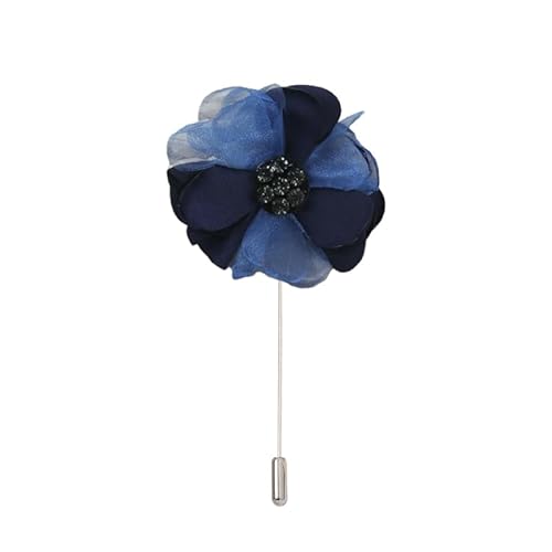 Satinblume Anstecknadel Anstecker Hochzeit Boutonn 7 * 10 cm 3 Stück Strass Kamelie Silber Satin Blume Anstecknadel Abzeichen Blume Rose Blume/Rose Anstecknadel Brosche Pin(Navy blue) von DUBTEDHOU