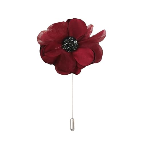 Satinblume Anstecknadel Anstecker Hochzeit Boutonn 7 * 10 cm 3 Stück Strass Kamelie Silber Satin Blume Anstecknadel Abzeichen Blume Rose Blume/Rose Anstecknadel Brosche Pin(Wine red) von DUBTEDHOU
