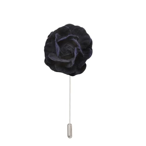 Satinblume Anstecknadel Anstecker Hochzeit Boutonn 7 * 10 cm 3 Stück weißer Samt Silber Satin Blume Anstecknadel Abzeichen Blume Rose Blume/Rose Anstecknadel Brosche Pin(Navy blue) von DUBTEDHOU
