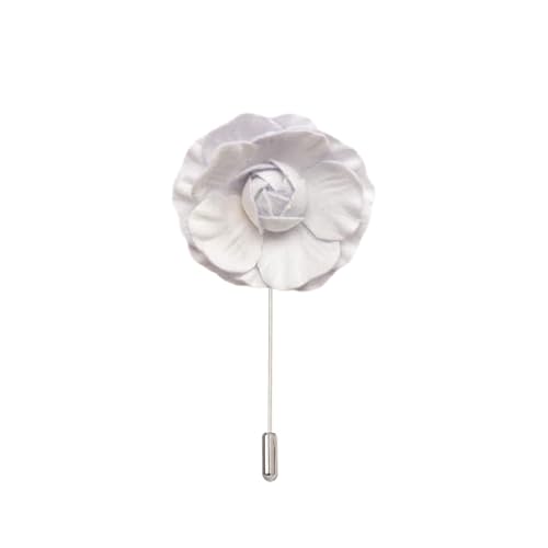 Satinblume Anstecknadel Anstecker Hochzeit Boutonn 7 * 10 cm 3 Stück weißer Samt Silber Satin Blume Anstecknadel Abzeichen Blume Rose Blume/Rose Anstecknadel Brosche Pin(White) von DUBTEDHOU