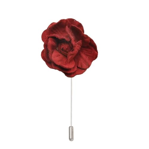 Satinblume Anstecknadel Anstecker Hochzeit Boutonn 7 * 10 cm 3 Stück weißer Samt Silber Satin Blume Anstecknadel Abzeichen Blume Rose Blume/Rose Anstecknadel Brosche Pin(Wine Red) von DUBTEDHOU