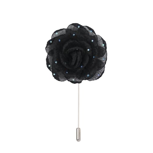 Satinblume Anstecknadel Anstecker Hochzeit Boutonn 7 * 10CM 10/20PCS Strass Schwarz Chiffon Silber Satin Blume Anstecknadel Abzeichen Blume Rose Blume/Rose Anstecknadel Brosche Pin(Black) von DUBTEDHOU