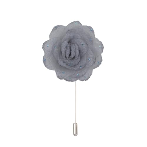 Satinblume Anstecknadel Anstecker Hochzeit Boutonn 7 * 10CM 10/20PCS Strass Schwarz Chiffon Silber Satin Blume Anstecknadel Abzeichen Blume Rose Blume/Rose Anstecknadel Brosche Pin(Light Grey) von DUBTEDHOU
