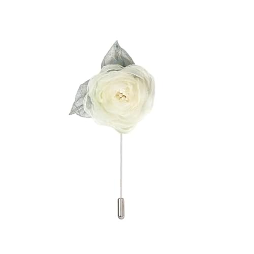 Satinblume Anstecknadel Anstecker Hochzeit Boutonn 7 * 10CM 2PCS Pfirsich Rosa Silber Satin Blume Anstecknadel Abzeichen Blume Rose Blume/Rose Anstecknadel Brosche Pin(Cream yellow) von DUBTEDHOU