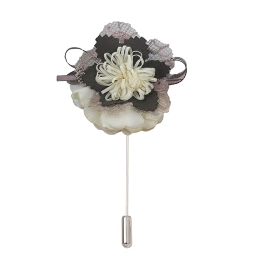 Satinblume Anstecknadel Anstecker Hochzeit Boutonn 7 * 10CM 3/6PCS Sonnenblume Silber Satin Blume Anstecknadel Abzeichen Blume Rose Blume/Rose Anstecknadel Brosche Pin(Beige) von DUBTEDHOU