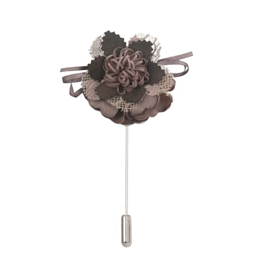 Satinblume Anstecknadel Anstecker Hochzeit Boutonn 7 * 10CM 3/6PCS Sonnenblume Silber Satin Blume Anstecknadel Abzeichen Blume Rose Blume/Rose Anstecknadel Brosche Pin(Brown) von DUBTEDHOU