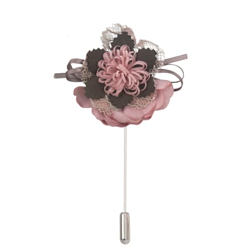Satinblume Anstecknadel Anstecker Hochzeit Boutonn 7 * 10CM 3/6PCS Sonnenblume Silber Satin Blume Anstecknadel Abzeichen Blume Rose Blume/Rose Anstecknadel Brosche Pin(Korean pink) von DUBTEDHOU