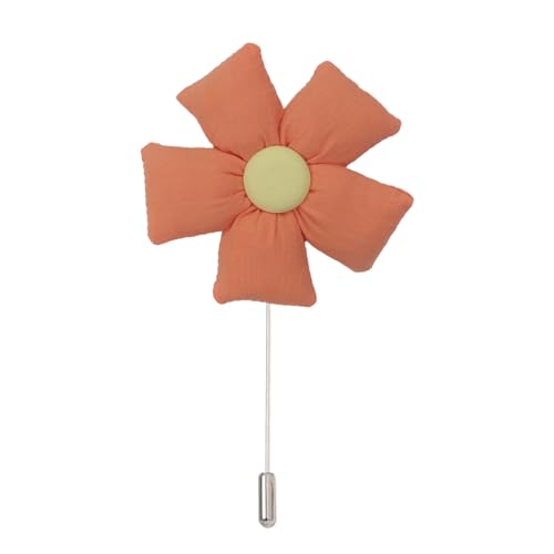 Satinblume Anstecknadel Anstecker Hochzeit Boutonn 7 * 11 cm 4/8 Stück Schwarz Blau Fünfblättrige Blume Silber Satin Blume Anstecknadel Abzeichen Blume Rose Blume/Rose Anstecknadel Brosche Pin(Orange von DUBTEDHOU