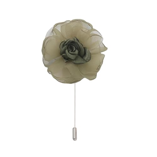 DUBTEDHOU Satinblume Anstecknadel Anstecker Hochzeit Boutonn 7 * 11CM 3/6PCS Silber Satin Blume Anstecknadel Abzeichen Blume Rose Blume/Rose Anstecknadel Brosche Pin(Bean Green) von DUBTEDHOU
