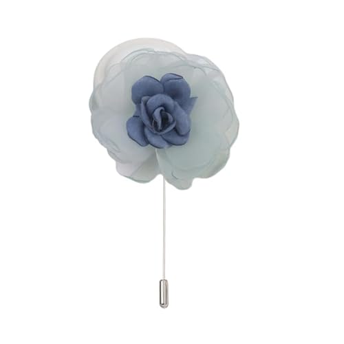 Satinblume Anstecknadel Anstecker Hochzeit Boutonn 7 * 11CM 3/6PCS Silber Satin Blume Anstecknadel Abzeichen Blume Rose Blume/Rose Anstecknadel Brosche Pin(Blue) von DUBTEDHOU
