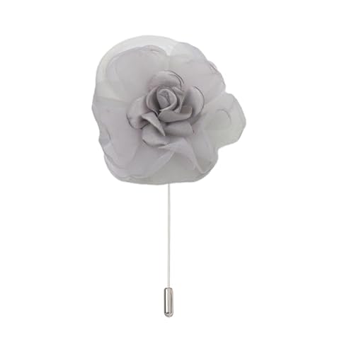 Satinblume Anstecknadel Anstecker Hochzeit Boutonn 7 * 11CM 3/6PCS Silber Satin Blume Anstecknadel Abzeichen Blume Rose Blume/Rose Anstecknadel Brosche Pin(Grey) von DUBTEDHOU