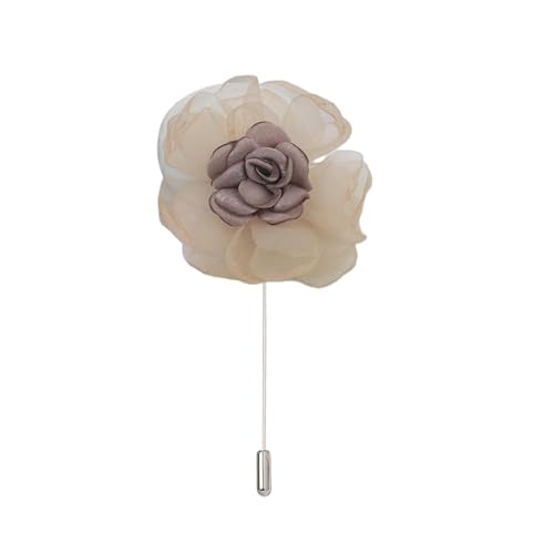 Satinblume Anstecknadel Anstecker Hochzeit Boutonn 7 * 11CM 3/6PCS Silber Satin Blume Anstecknadel Abzeichen Blume Rose Blume/Rose Anstecknadel Brosche Pin(Light coffee) von DUBTEDHOU
