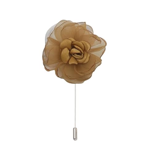 Satinblume Anstecknadel Anstecker Hochzeit Boutonn 7 * 11CM 3/6PCS Silber Satin Blume Anstecknadel Abzeichen Blume Rose Blume/Rose Anstecknadel Brosche Pin(Yellow) von DUBTEDHOU