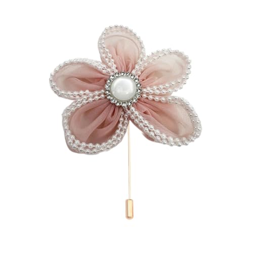 Satinblume Anstecknadel Anstecker Hochzeit Boutonn 7 * 11CM 5/10PCS Perlenblumen Goldstoff Chiffon Blume Anstecknadel Abzeichen mit Gold Pin Blume Blume Anstecknadel Brosche Pin(Pink) von DUBTEDHOU