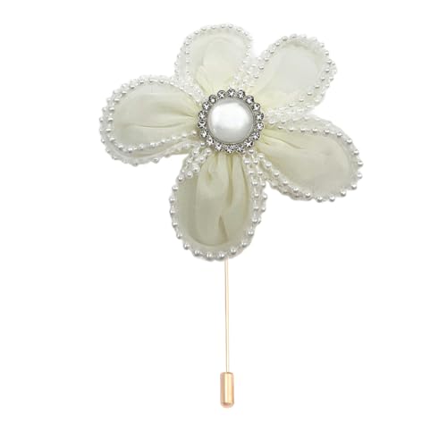 Satinblume Anstecknadel Anstecker Hochzeit Boutonn 7 * 11CM 5/10PCS Perlenblumen Goldstoff Chiffon Blume Anstecknadel Abzeichen mit Gold Pin Blume Blume Anstecknadel Brosche Pin(White) von DUBTEDHOU