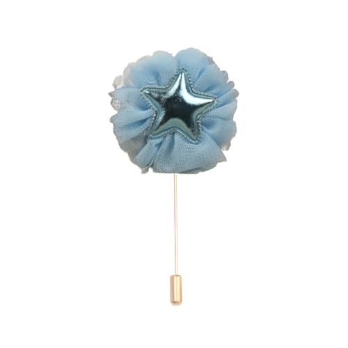 Satinblume Anstecknadel Anstecker Hochzeit Boutonn 7 * 11CM 50/25 STÜCKE Stern Gold Tuch Chiffon Blume Anstecknadel Abzeichen Mit Gold Pin Blume Blume Anstecknadel Brosche Pin for Frauen(4# Blue) von DUBTEDHOU