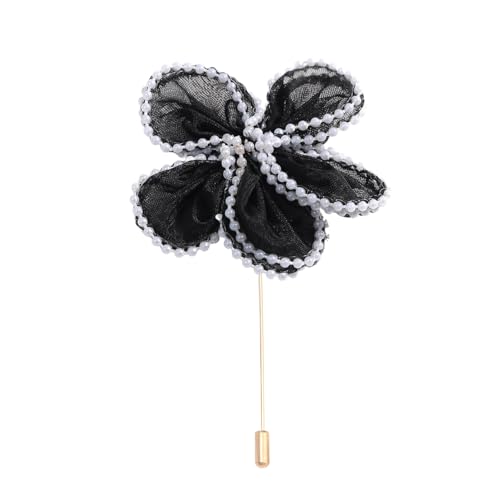 Satinblume Anstecknadel Anstecker Hochzeit Boutonn 7 * 11CM 6/10PCS Rosa Perlen Gold Tuch Chiffon Blume Anstecknadel Abzeichen Mit Gold Pin Blume Blume Anstecknadel Brosche Pin(Black) von DUBTEDHOU