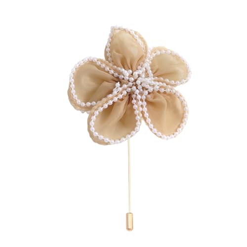 Satinblume Anstecknadel Anstecker Hochzeit Boutonn 7 * 11CM 6/10PCS Rosa Perlen Gold Tuch Chiffon Blume Anstecknadel Abzeichen Mit Gold Pin Blume Blume Anstecknadel Brosche Pin(Khaki) von DUBTEDHOU