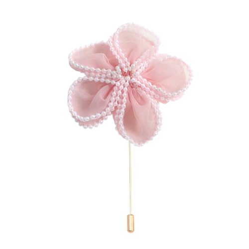 Satinblume Anstecknadel Anstecker Hochzeit Boutonn 7 * 11CM 6/10PCS Rosa Perlen Gold Tuch Chiffon Blume Anstecknadel Abzeichen Mit Gold Pin Blume Blume Anstecknadel Brosche Pin(Pink) von DUBTEDHOU