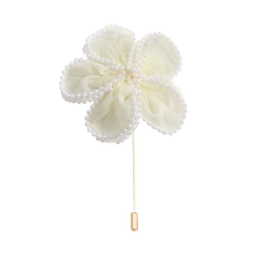 Satinblume Anstecknadel Anstecker Hochzeit Boutonn 7 * 11CM 6/10PCS Rosa Perlen Gold Tuch Chiffon Blume Anstecknadel Abzeichen Mit Gold Pin Blume Blume Anstecknadel Brosche Pin(White) von DUBTEDHOU