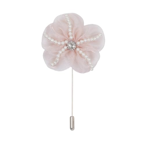 Satinblume Anstecknadel Anstecker Hochzeit Boutonn 8 * 11CM 5/10PCS Strass Perle Fünf Blütenblatt Silber Satin Blume Anstecknadel Abzeichen Blume Rose Blume/Rose Anstecknadel Brosche Pin(Light pink) von DUBTEDHOU