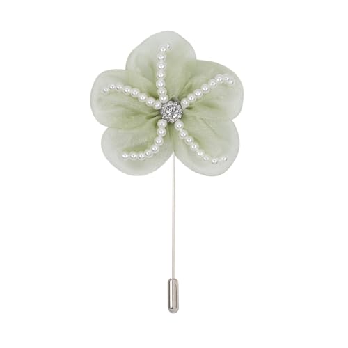 Satinblume Anstecknadel Anstecker Hochzeit Boutonn 8 * 11CM 5/10PCS Strass Perle Fünf Blütenblatt Silber Satin Blume Anstecknadel Abzeichen Blume Rose Blume/Rose Anstecknadel Brosche Pin(Light green) von DUBTEDHOU