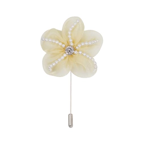 Satinblume Anstecknadel Anstecker Hochzeit Boutonn 8 * 11CM 5/10PCS Strass Perle Fünf Blütenblatt Silber Satin Blume Anstecknadel Abzeichen Blume Rose Blume/Rose Anstecknadel Brosche Pin(Light yellow) von DUBTEDHOU