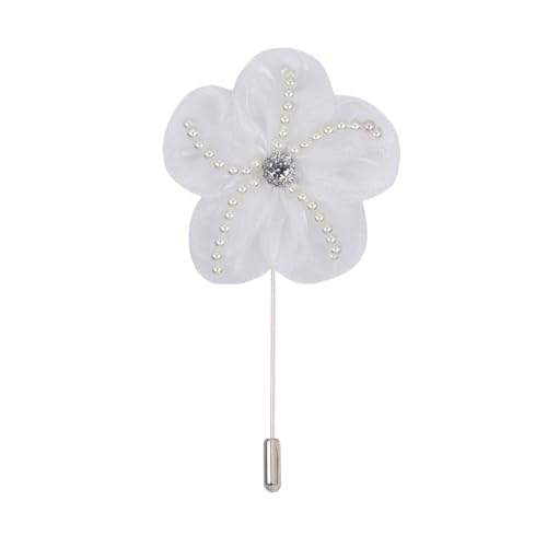 Satinblume Anstecknadel Anstecker Hochzeit Boutonn 8 * 11CM 5/10PCS Strass Perle Fünf Blütenblatt Silber Satin Blume Anstecknadel Abzeichen Blume Rose Blume/Rose Anstecknadel Brosche Pin(White) von DUBTEDHOU