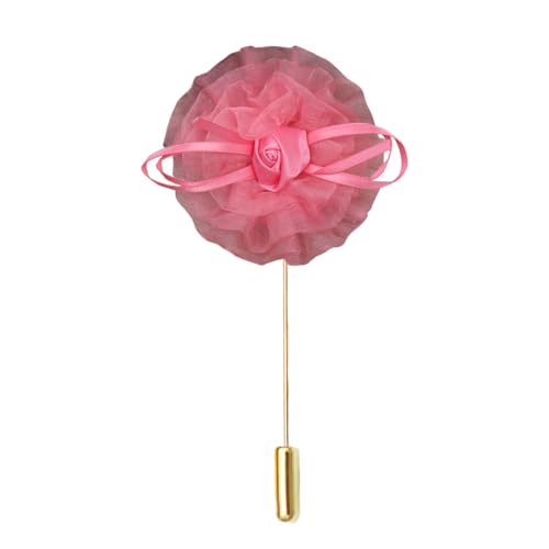 Satinblume Anstecknadel Anstecker Hochzeit Boutonn 8 * 12CM 50/30PCS Gold Tuch Chiffon Blume Anstecknadel Abzeichen mit Gold Pin Blume Blume Anstecknadel Brosche Pin for Frauen Braut(Watermelon Red) von DUBTEDHOU