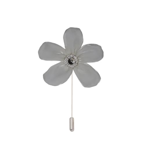 DUBTEDHOU Satinblume Anstecknadel Anstecker Hochzeit Boutonn 9 * 10 cm 5 Stück Himmelblau Glitzer Silber Satin Blume Anstecknadel Abzeichen Blume Rose Blume/Rose Anstecknadel Brosche Pin(Beige) von DUBTEDHOU