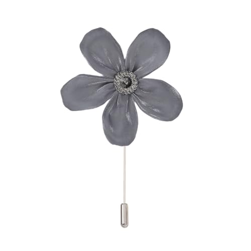 Satinblume Anstecknadel Anstecker Hochzeit Boutonn 9 * 10 cm 5 Stück Himmelblau Glitzer Silber Satin Blume Anstecknadel Abzeichen Blume Rose Blume/Rose Anstecknadel Brosche Pin(Light grey) von DUBTEDHOU