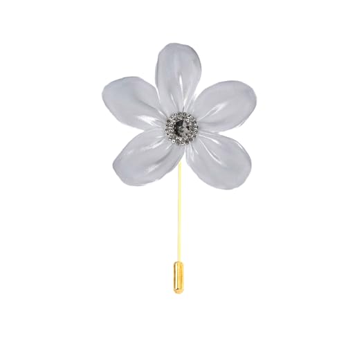 Satinblume Anstecknadel Anstecker Hochzeit Boutonn 9 * 10 cm 5 Stück Himmelblau Glitzer Silber Satin Blume Anstecknadel Abzeichen Blume Rose Blume/Rose Anstecknadel Brosche Pin(White) von DUBTEDHOU