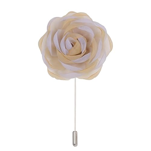 DUBTEDHOU Satinblume Anstecknadel Anstecker Hochzeit Boutonn 9 * 10CM 5/10PCS Chiffon Silber Satin Blume Anstecknadel Abzeichen Blume Rose Blume/Rose Anstecknadel Brosche Pin(Champagne) von DUBTEDHOU