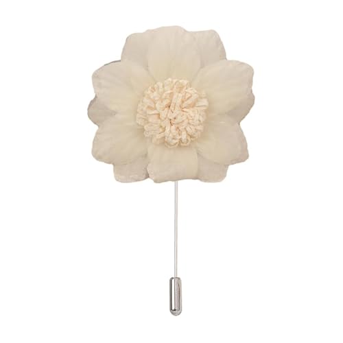 DUBTEDHOU Satinblume Anstecknadel Anstecker Hochzeit Boutonn 9 * 10CM Salbeigrün Silber Satin Blume Anstecknadel Abzeichen Blume Rose Blume/Rose Anstecknadel Brosche Pin(Beige,6PCS) von DUBTEDHOU