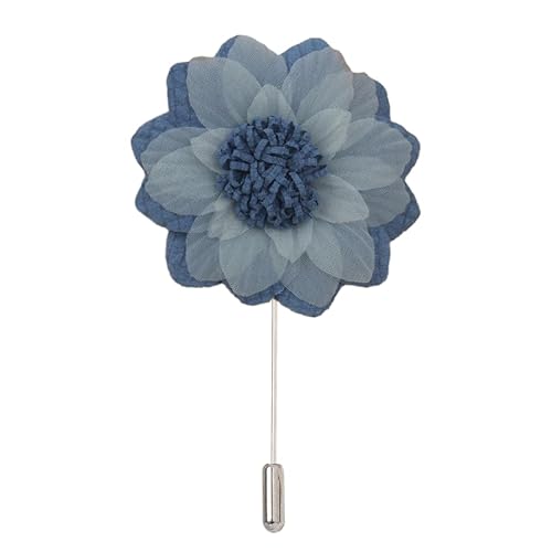 Satinblume Anstecknadel Anstecker Hochzeit Boutonn 9 * 10CM Salbeigrün Silber Satin Blume Anstecknadel Abzeichen Blume Rose Blume/Rose Anstecknadel Brosche Pin(Blue,6PCS) von DUBTEDHOU