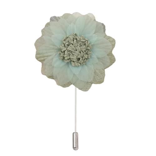 Satinblume Anstecknadel Anstecker Hochzeit Boutonn 9 * 10CM Salbeigrün Silber Satin Blume Anstecknadel Abzeichen Blume Rose Blume/Rose Anstecknadel Brosche Pin(Green,6PCS) von DUBTEDHOU