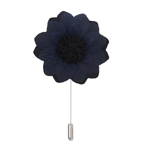 Satinblume Anstecknadel Anstecker Hochzeit Boutonn 9 * 10CM Salbeigrün Silber Satin Blume Anstecknadel Abzeichen Blume Rose Blume/Rose Anstecknadel Brosche Pin(Navy Blue,3PCS) von DUBTEDHOU