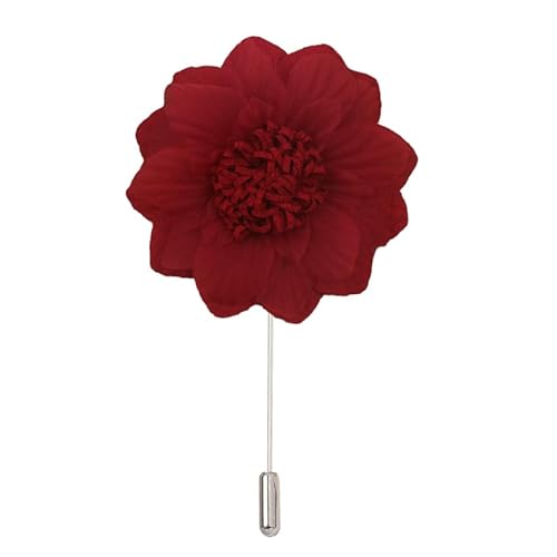 Satinblume Anstecknadel Anstecker Hochzeit Boutonn 9 * 10CM Salbeigrün Silber Satin Blume Anstecknadel Abzeichen Blume Rose Blume/Rose Anstecknadel Brosche Pin(Red,6PCS) von DUBTEDHOU