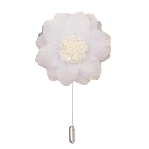 Satinblume Anstecknadel Anstecker Hochzeit Boutonn 9 * 10CM Salbeigrün Silber Satin Blume Anstecknadel Abzeichen Blume Rose Blume/Rose Anstecknadel Brosche Pin(White,6PCS) von DUBTEDHOU