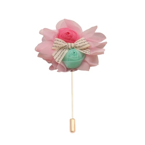 Satinblume Anstecknadel Anstecker Hochzeit Boutonn 9 * 13CM 50/25PCS Kamelie Schmetterling Gold Tuch Chiffon Blume Anstecknadel Abzeichen Mit Gold Pin Blume Blume Anstecknadel Brosche(Pink) von DUBTEDHOU