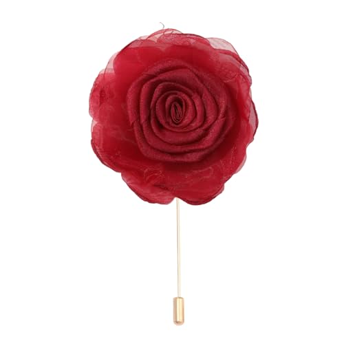 Satinblume Anstecknadel Anstecker Hochzeit Boutonn 9 * 13CM 6/10PCS Rote Rose Rose Gold Stoff Chiffon Blume Anstecknadel Abzeichen Mit Gold Pin Blume Blume Anstecknadel Brosche Pin(Wine red) von DUBTEDHOU