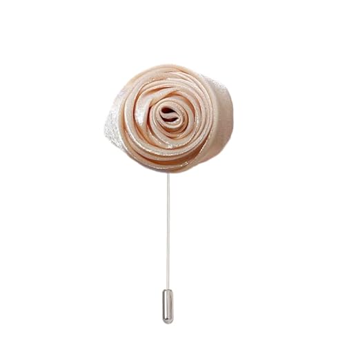 Satinblume Anstecknadel Anstecker Hochzeit Boutonn 9 * 3CM 6/12PCS Silber Rose Silber Satin Blume Anstecknadel Abzeichen Blume Rose Blume/Rose Anstecknadel Brosche Pin(Champagne) von DUBTEDHOU