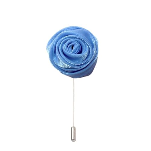 Satinblume Anstecknadel Anstecker Hochzeit Boutonn 9 * 3CM 6/12PCS Silber Rose Silber Satin Blume Anstecknadel Abzeichen Blume Rose Blume/Rose Anstecknadel Brosche Pin(Light blue) von DUBTEDHOU