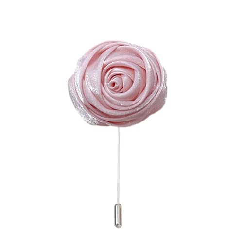 Satinblume Anstecknadel Anstecker Hochzeit Boutonn 9 * 3CM 6/12PCS Silber Rose Silber Satin Blume Anstecknadel Abzeichen Blume Rose Blume/Rose Anstecknadel Brosche Pin(Pink) von DUBTEDHOU