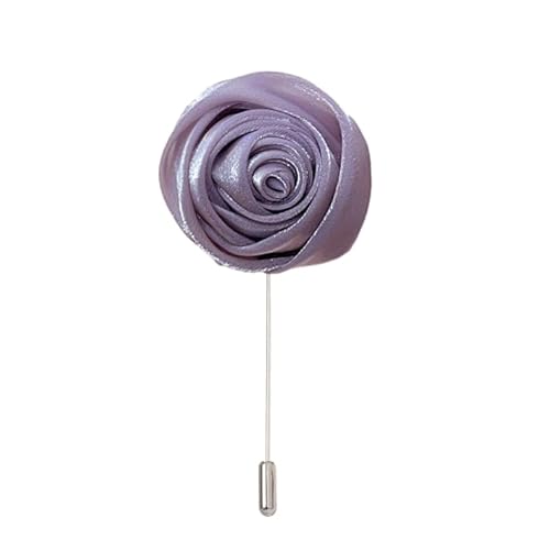 Satinblume Anstecknadel Anstecker Hochzeit Boutonn 9 * 3CM 6/12PCS Silber Rose Silber Satin Blume Anstecknadel Abzeichen Blume Rose Blume/Rose Anstecknadel Brosche Pin(Purple gray) von DUBTEDHOU