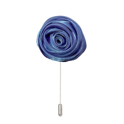 Satinblume Anstecknadel Anstecker Hochzeit Boutonn 9 * 3CM 6/12PCS Silber Rose Silber Satin Blume Anstecknadel Abzeichen Blume Rose Blume/Rose Anstecknadel Brosche Pin(Sequin blue) von DUBTEDHOU